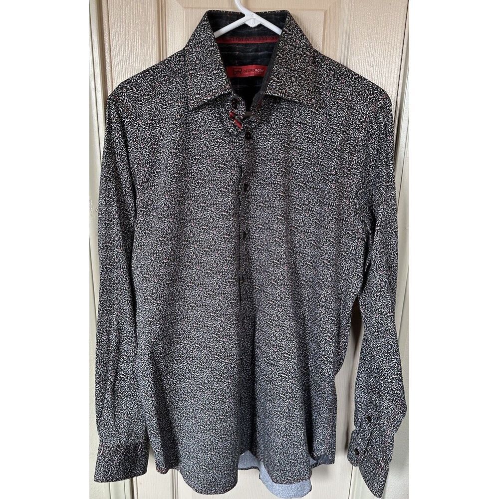 Georg Roth Los Angeles Mens Lg Black/White Floral Long Sleeve Button Dress Shirt